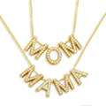 Women Alphabet Mama Pendant Necklace Gold Plated Diamond Letter Mom Necklace for Mother's Day Gift