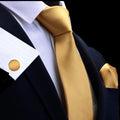 Solid Color Mens Skinny Silk Tie Set Plain Gravata Woven Neck Ties With Pocket Square Cufflinks for Mens Wedding Suits Cravate