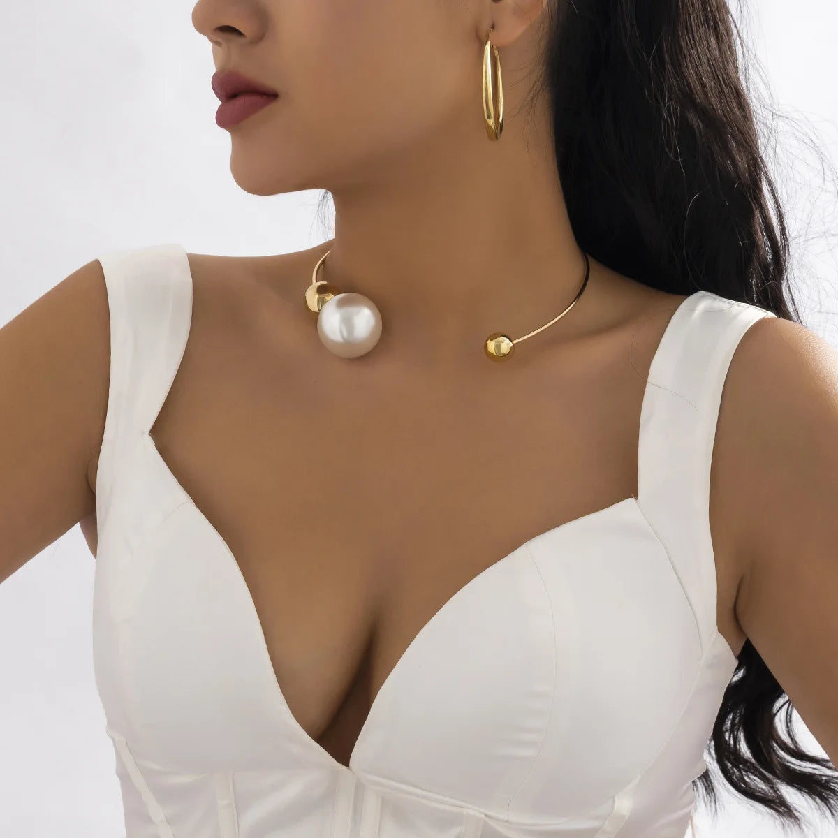 European and American Cross-border Jewelry Minimalist Personality Asymmetrical Geometric Bead Collar Niche Design Open Necklaces