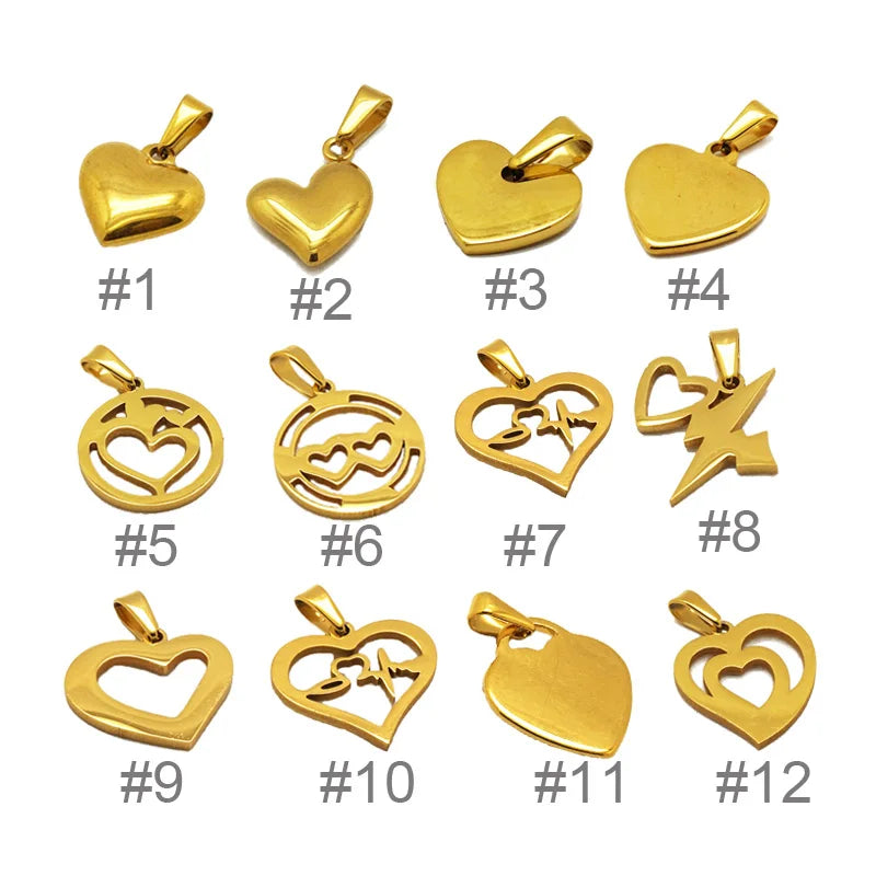 Stainless Steel 18k Gold Heart Pendant Jewelry Dainty love Heart Shape Charms Different Designs Heart Pendant in Stock