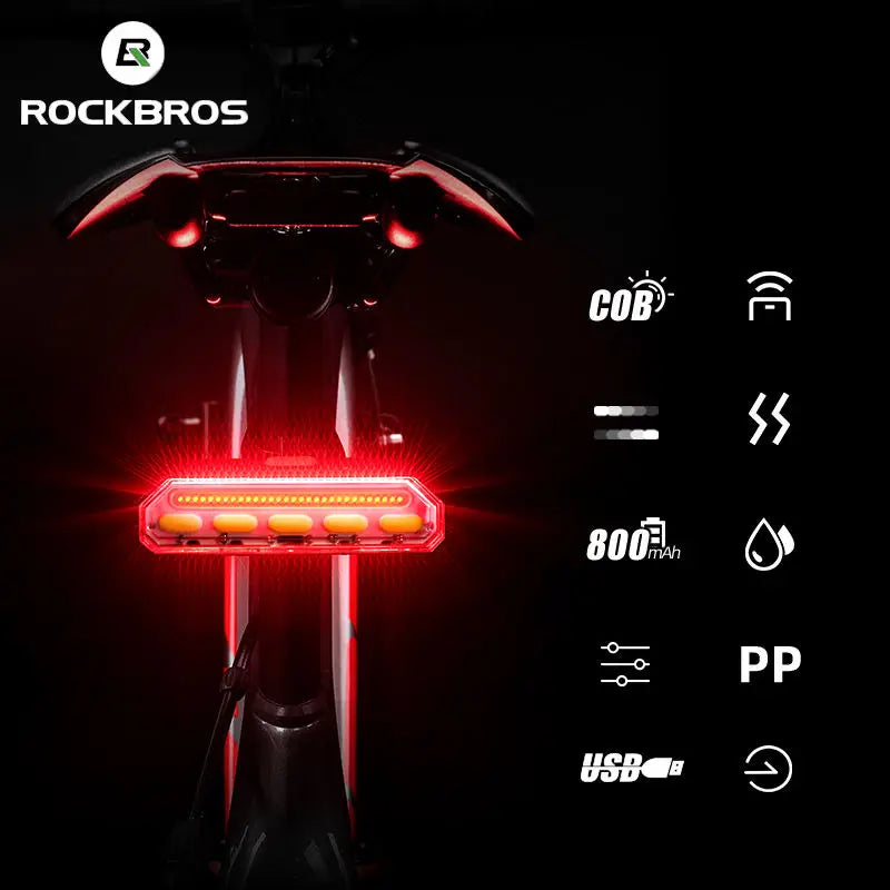 ROCKBROS Bicycle Brake Light Turn Signal Remote Control Lamp Bicycle COB LED Powerful Rechargeable Rear Lights Taillight