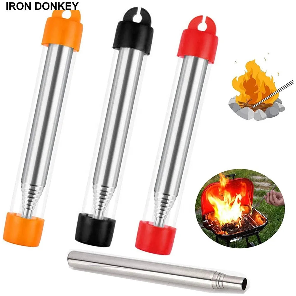 IRONDONKEY Camping Pocket Corrugated Pipe 9.3mm Outdoor Firefighting Tool Stainless Steel Telescopic Firefighting Fan Pipe