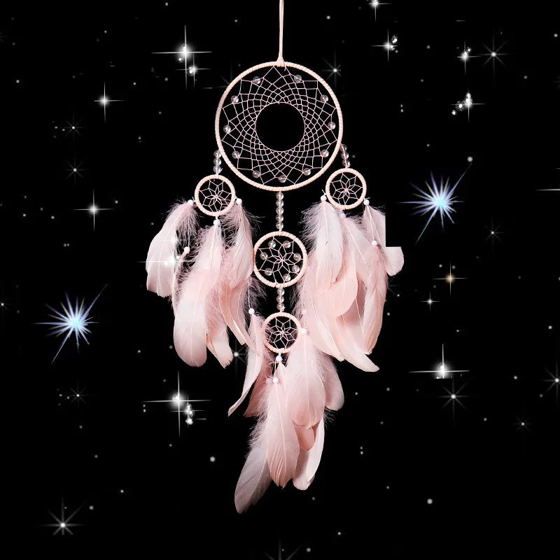 Handmade Spiritual Dreamcatcher and Wind Chime Decor Feather Hanging Ornament for Bedroom Door Crystal Crafts Home Decor Gift