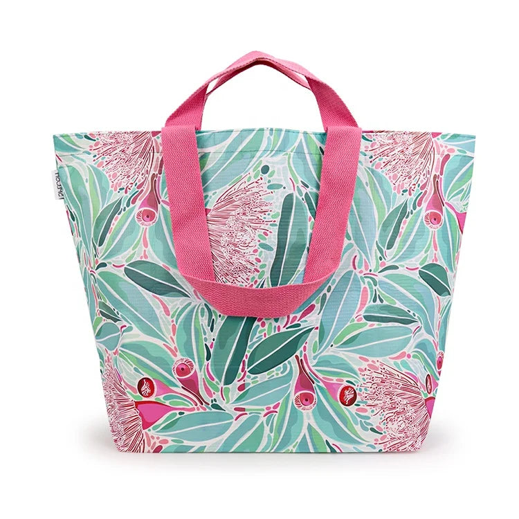 Custom Recycled RPET Woven Beach Tote Bag Waterproof OEM Bulk Orders with TSA Luggage Loop for Gift/Shopping/Retail Industry