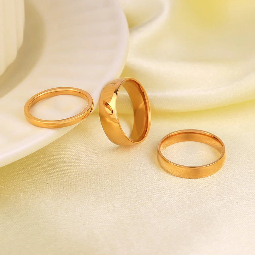 Minimalist Stainless Steel Band Ring Hypoallergenic Jewelry 18K Gold Plated Simple Design Plain Band Ring for Women Men