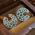 CAOSHI ODM Unique Big C Shaped Piercing Design Green/White Zircon Earrings Wedding Party Silver Plated CZ Stud Earring for Women