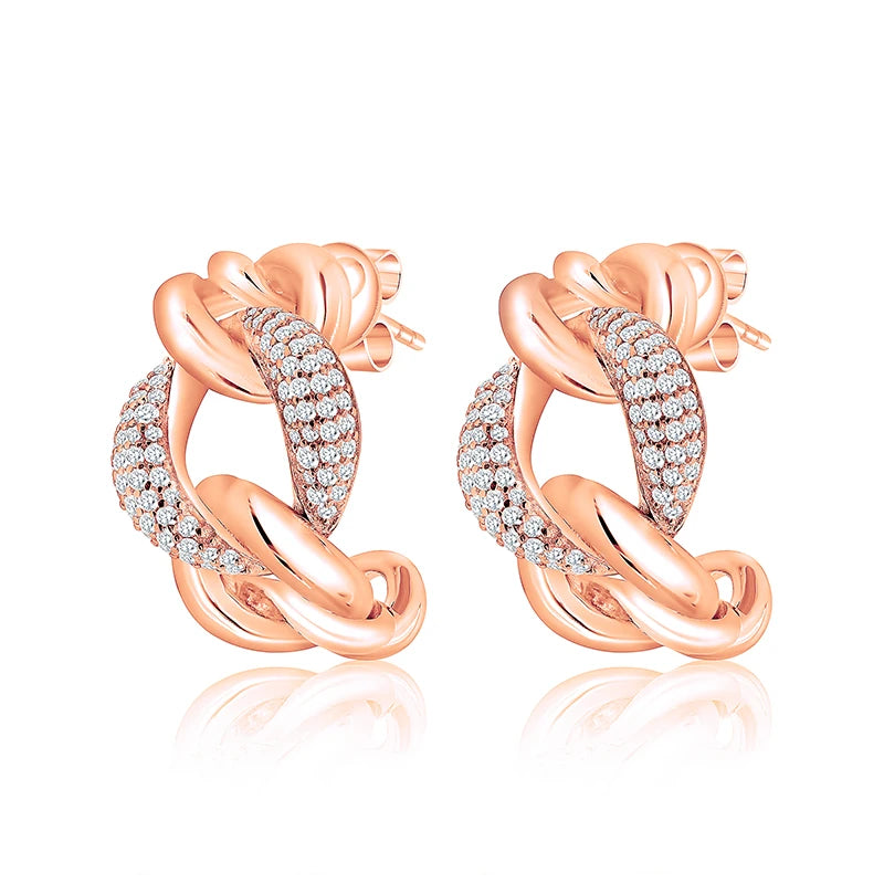 Exquisite  925 Sterling Silver Silk Ribbon Ladies Jewelry Custom Zircon 5a 18k Gold Plated Women Party Studs Earrings for Ladies