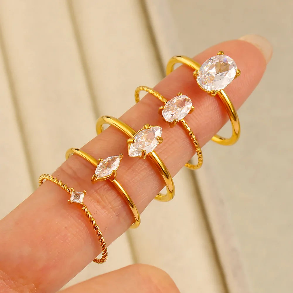 MECYLIFE Fashion Jewelry 2025 Egg Shaped Zircon Ring Stainless Steel Rings Electroplated 18k Gold Fine Ring