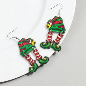 Hot Fashion Christmas Party Jewelry Hip Hop Santa Hat Boots Striped Socks Cute Acrylic Drop Earrings for Women