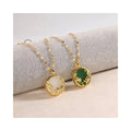 RisingMoon Collar Round 18K Gold Stainless Steel Necklaces Lucky Fish Natural Jade Necklace