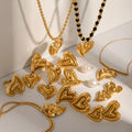 J&D Waterproof 2D Heart Pendant Earring 18K Gold Plated PVD Stainless Steel Texture Beaded Chain Necklace Set
