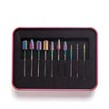 Hot Sale Nail Tungsten Steel Grinding Head Set 10pcs/Set Colorful Nail Drill Bit Set in Aluminum Boxes