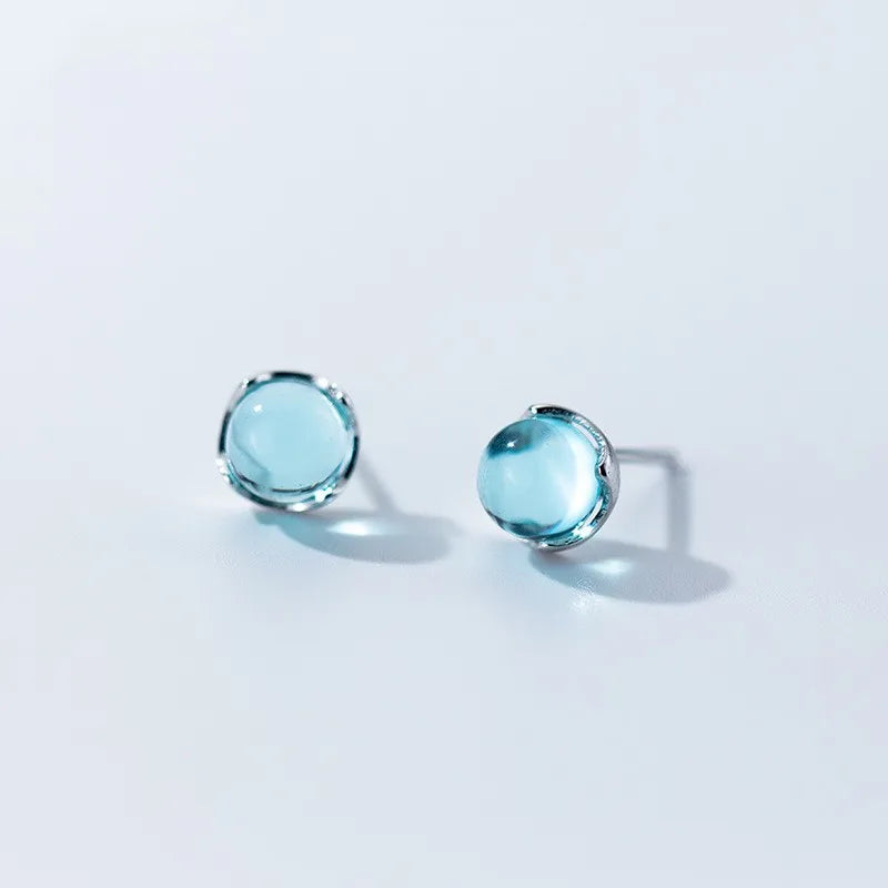 S925 Sterling Silver Aurora Cute Earrings Gradient Blue Sweet Stud Earrings Synthetic Colourful Glaze Stone Earrings Women