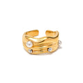 Wholesale Fashion Cuff Rings Luxury Waterproof Gold Plated Pearls Rings Free Size for Lady INS Design Stainless Steel Rings