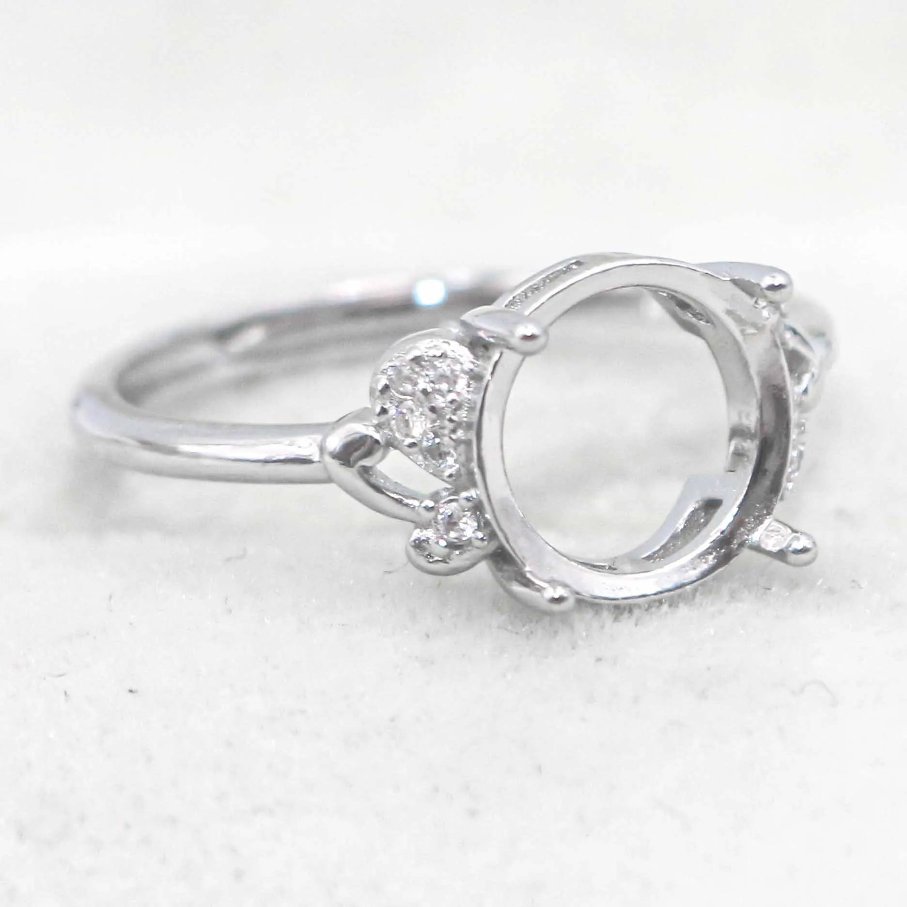 Sterling Silver 9*9mm Semi Mount Ring Empty Frame Blank Support Claw Setting S925 Base Holder Without Center Stone for DIY Inlay