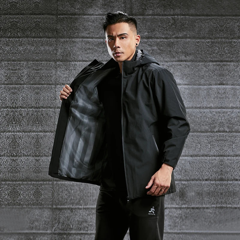 Men's Waterproof Jacket Work Softshell Jacket Lightweight Outdoor Hiking Jacket Coat With Hood Zipper Pockets