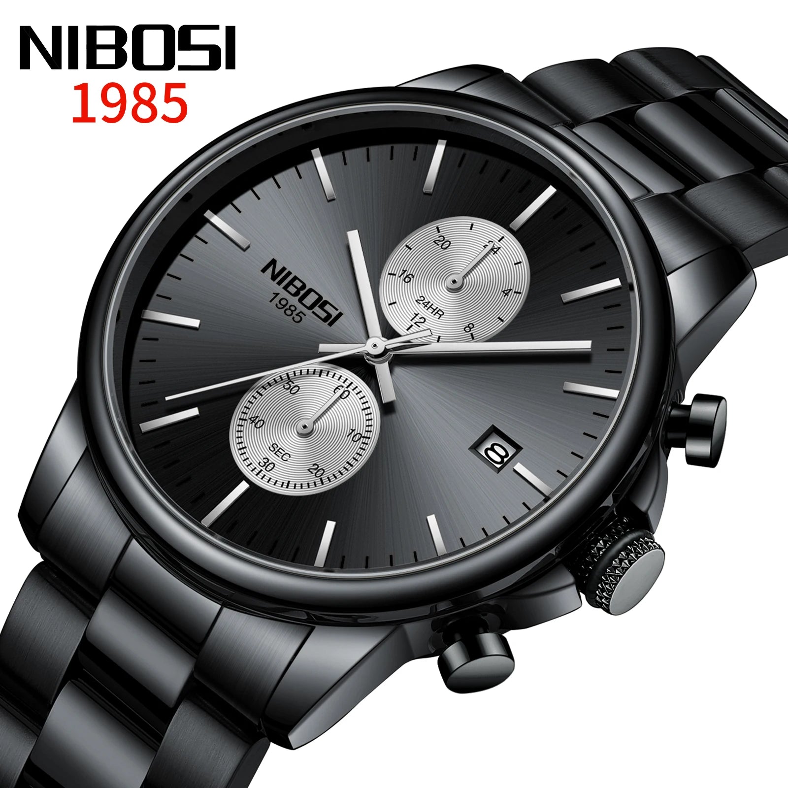 China Factory NIBOSI 2612 Men Business 3ATM Water Proof Chronograph Stainless Steel Bands Strap Complete Calendar Quartz Watch