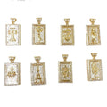CZ8129 Big 18K Gold Plated CZ Micro Pave Anchor Mary Evil EyeS Cross Eiffel Tower on Rectangle  Medallion Pendants
