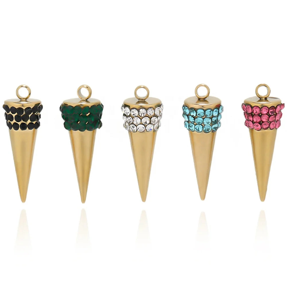 5Pcs Stainless Steel Circular Cone Diamond Setting Charms Pendants for DIY Necklace Materials Metal Jewelry Connectors