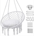 Woqi Outdoor  Macrame  White  Round Shape Hammock Chair Hanging Chair Hammock Swing for Garden Porch