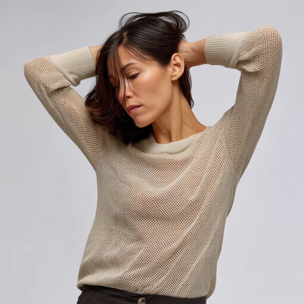 Women's Lightweight Open-Weave Sheer Knit Sweater  Y2K Style Print Embroidered Design Warm Soft for Winter Layering