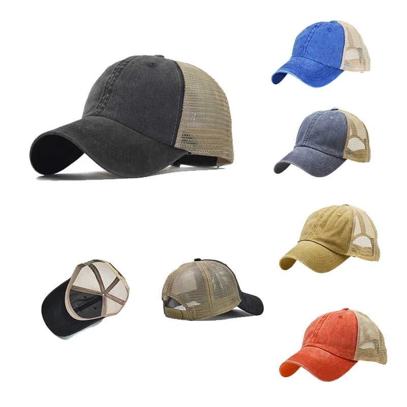 Wash Fabric Cotton Distress Dad Hats Plain With Custom Logo Embroidery Blank Jeans Men Suede Baseball Hat Caps With Mesh