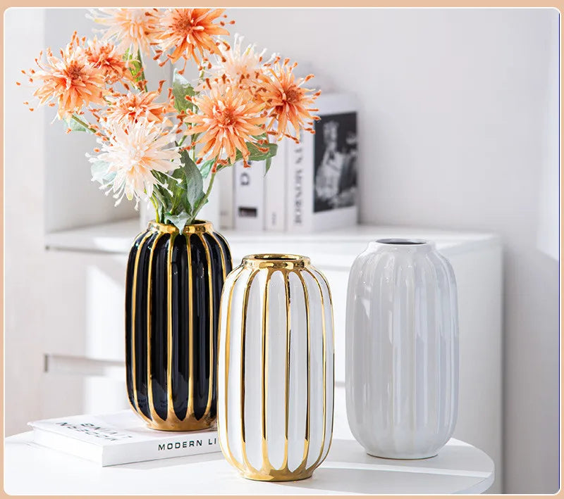 INS Electroplated Lantern Ceramic Vase Modern Home Decoration Living Room Table Ceramic Vase