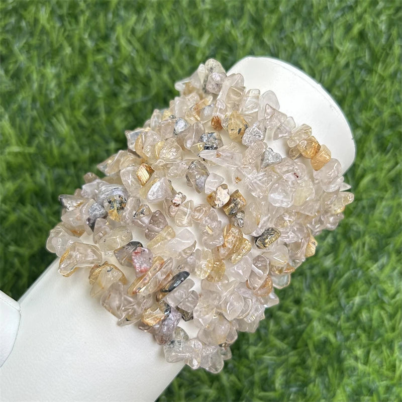 Natural Crystal Bracelet Healing Beads Golden Rutilated Quartz Chips Bracelets for Decoration