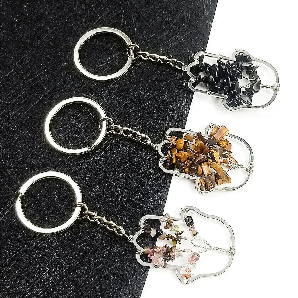 HZ Chinese Natural stone_ Crystal Life Tree Pendant hand wound silk fortune Tree key chain palm fortune Tree Pendant