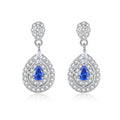 Fashion Jewelry 2.5x4mm Classy Teardrop Blue Gemstone 925 Sterling Silver Pendant Earrings for Women Wedding Anniversary Gifts