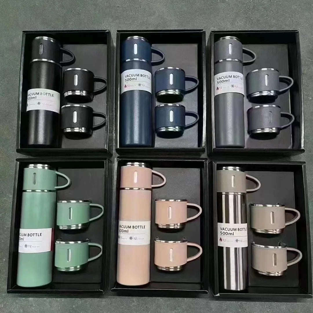 500ML Stainless Steel Vacuum Flask Gift Set Office Business Style Thermos Bottle Outdoor Hot Water Thermal Insulation Couple Cup