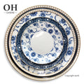 Premium High-end Eco-Friendly Customized Blue Flower Charger Plate Bone China Dinnerware Set Stocked 100pcs Wedding Decoration
