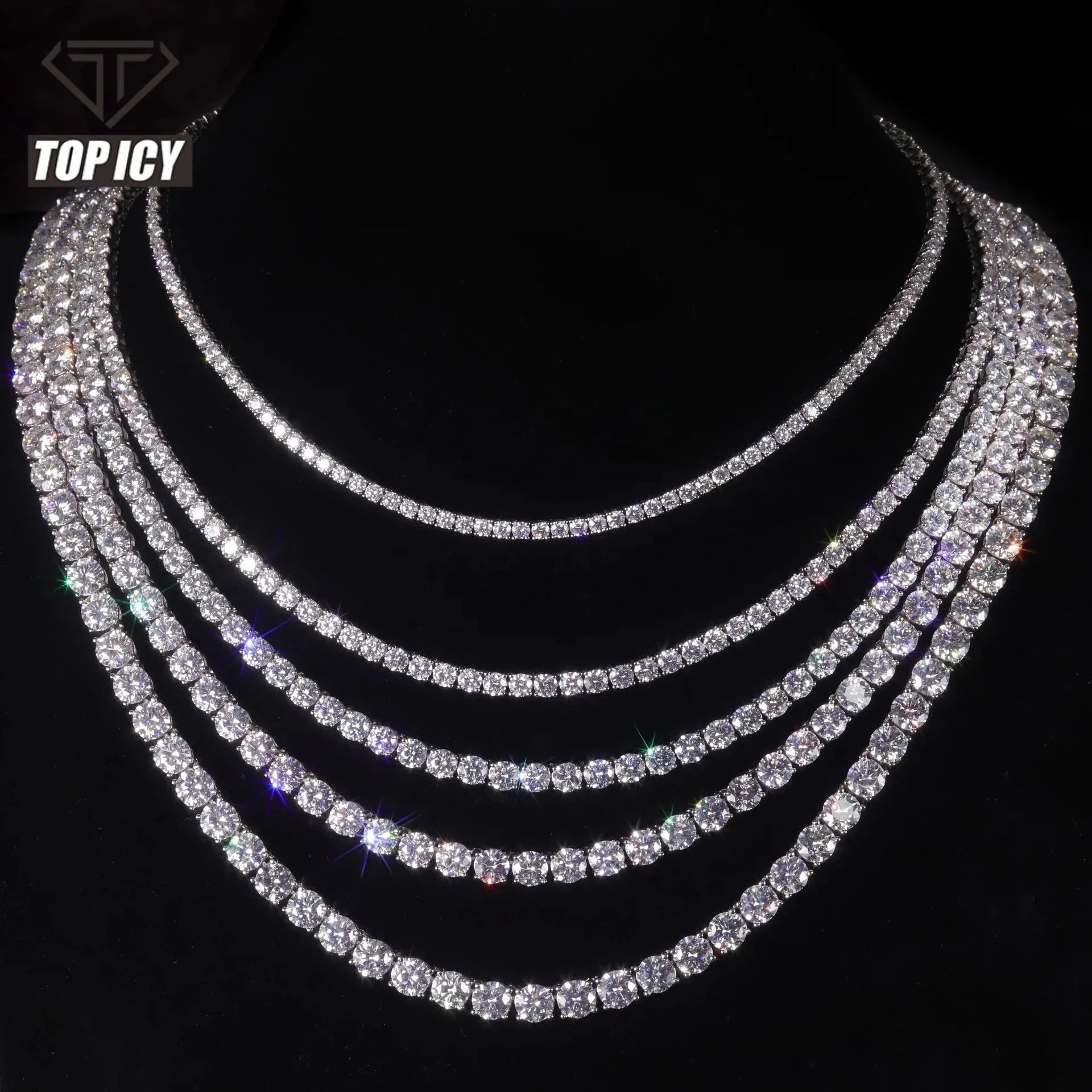 Wholesale Fashion 5A Zircon Tennis Chain Hip Hop Brass 3mm 4mm 5mm Tennis Necklace Sparkling Gold and White Gold Jewelry