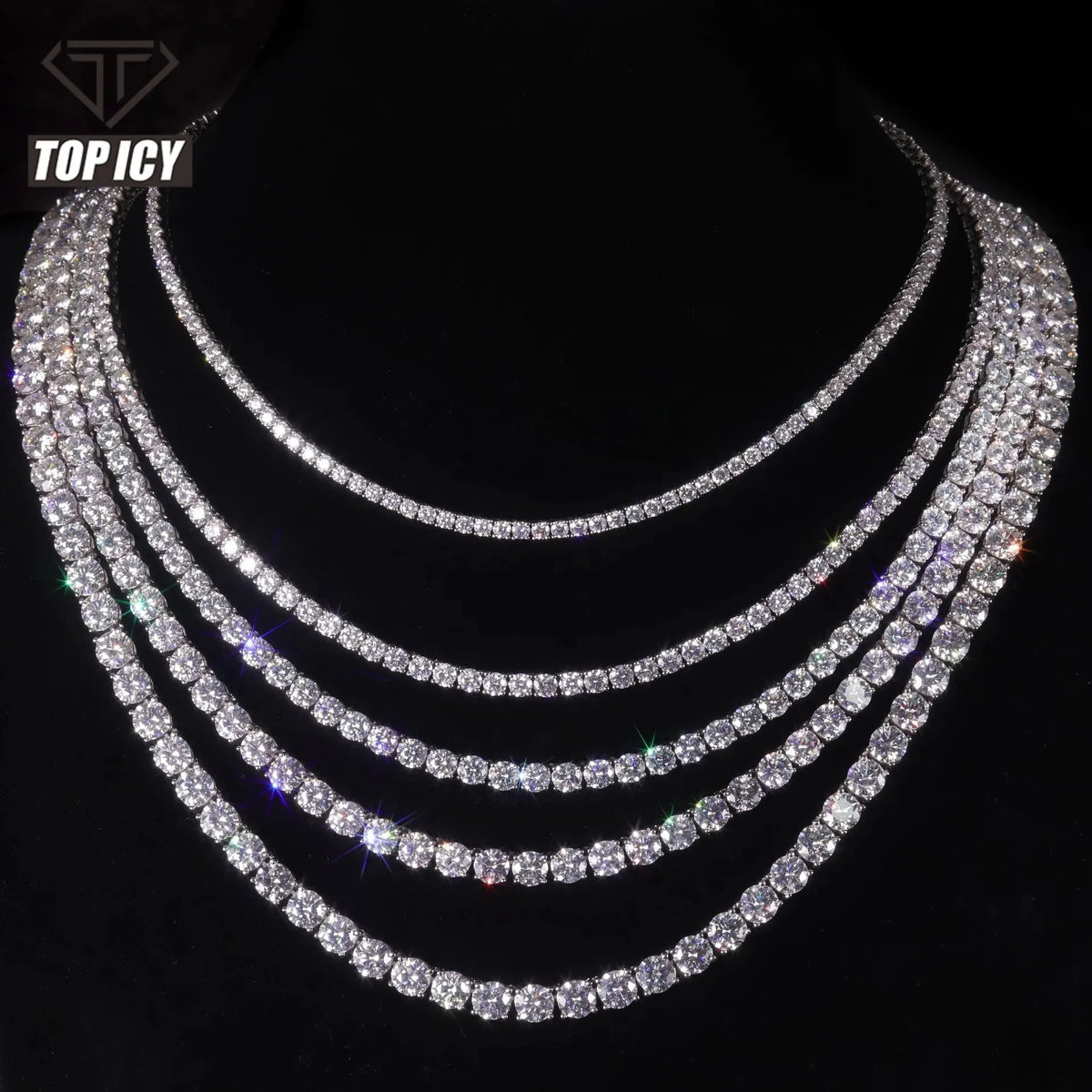 Wholesale Fashion 5A Zircon Tennis Chain Hip Hop Brass 3mm 4mm 5mm Tennis Necklace Sparkling Gold and White Gold Jewelry MegaBDM