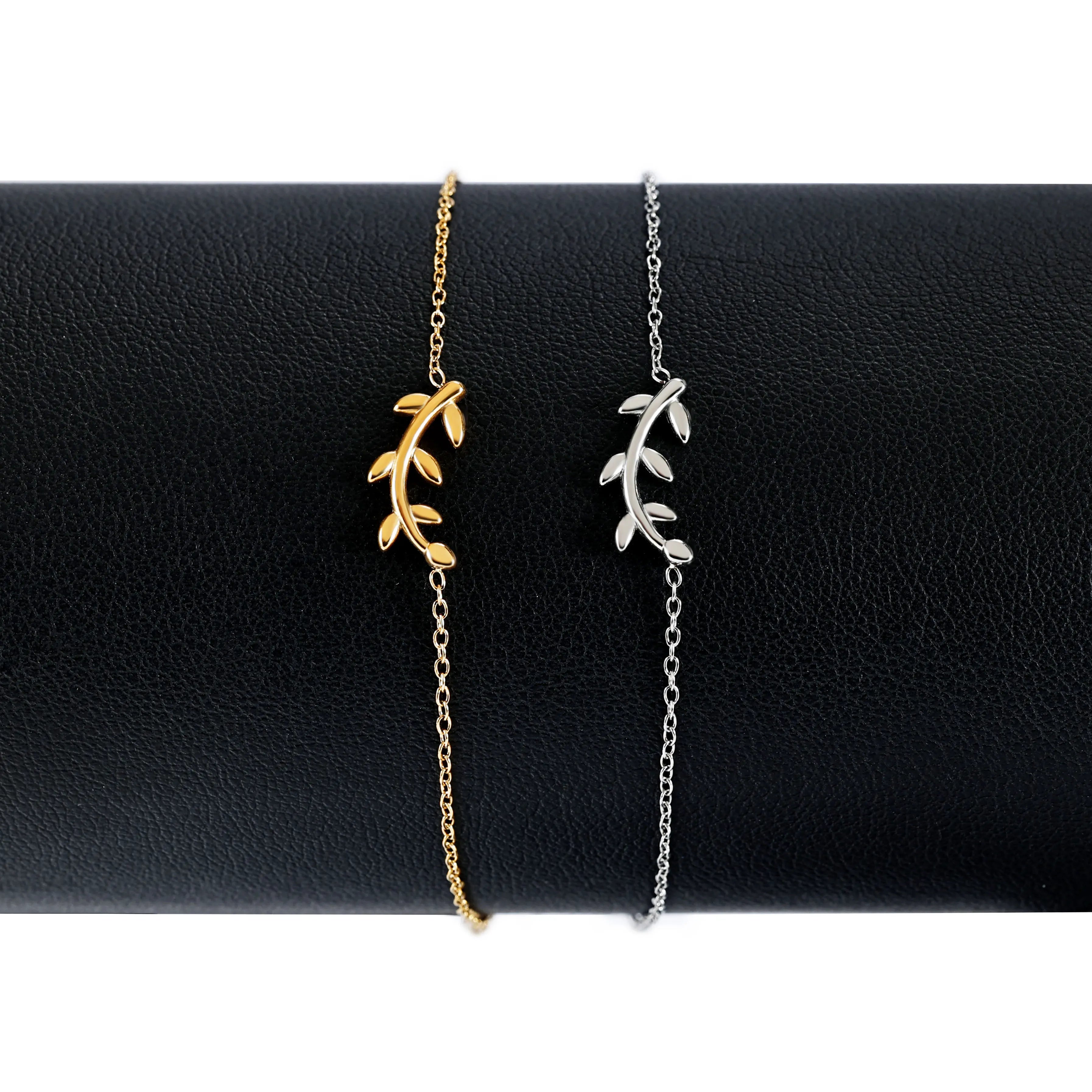 HOVANCI Crystal Zircon Leaf Charm Bracelet Party Gift 18k Gold Plated Jewelry 316L Stainless Steel Bracelet