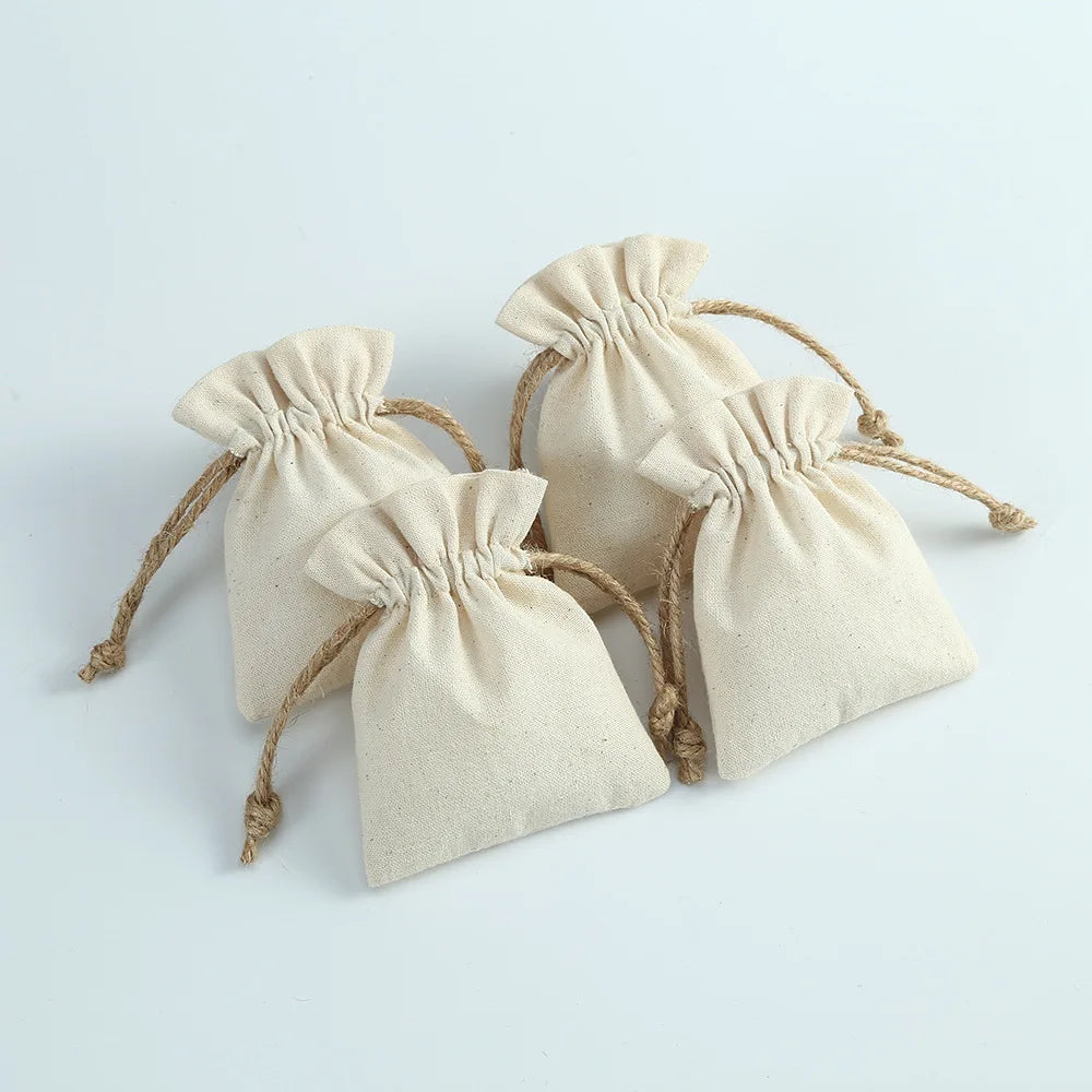 Wholesale 7*9 Jewelry Pouch Factory Custom Logo Natural Linen Cotton Strings Pouch Canvas Recyclable Jewelry Bag