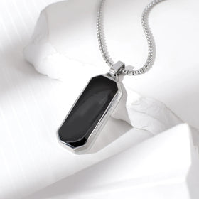2024 New Hot Selling Black Oil Dropping Personality Stainless Steel Necklace Men Geometric Box Chain Pendant Necklace