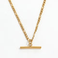 Fenny Wholesale 18K PVD Plated Simple Figaro Choke Chain Trendy Toggle Bar Pendant Stainless Steel Necklace for Women