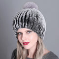 Irwoods Superior Quality Autumn Winter Lady's Real Rex Rabbit Fox Fur Ball Hat Breathable Waterproof Warm Fashion Adjustable