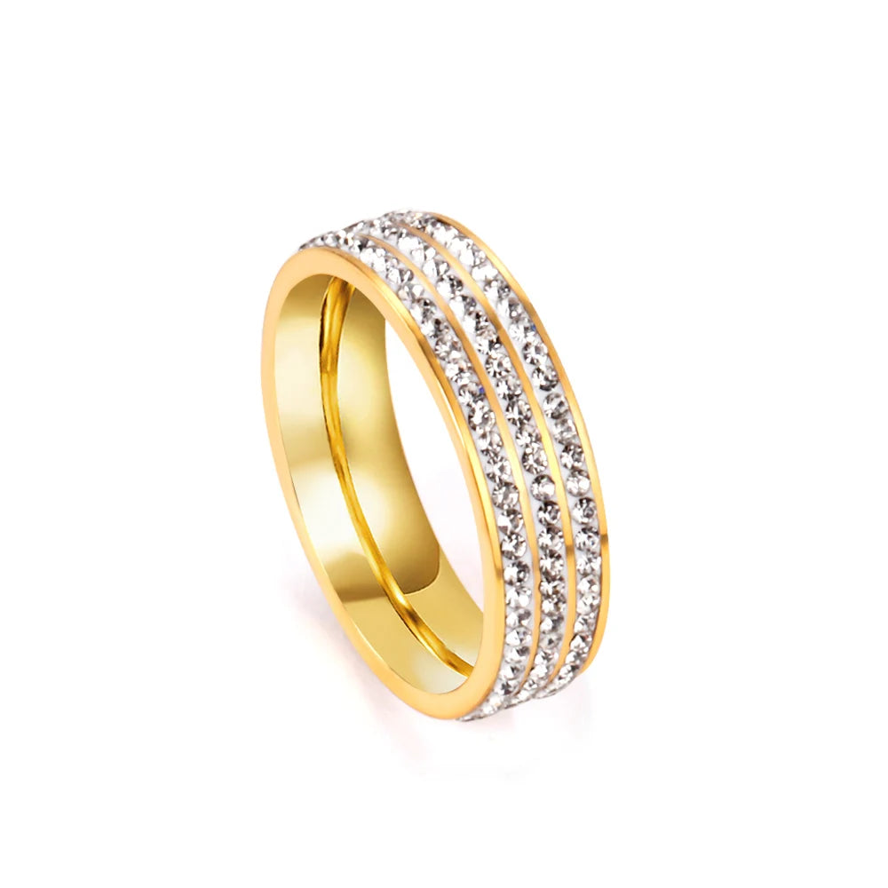 New Design Bling Rings Stainless Steel Jewelry 18K Gold Plated High Quality Gold Plated Cubic Zircon Custom Ring for Women