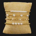 Go2boho Gold Plated and Faux Pearl Beaded Bracelet Set 4 Pieces Adjustable Handmade Jewelry for Women Perfect Gift Idea