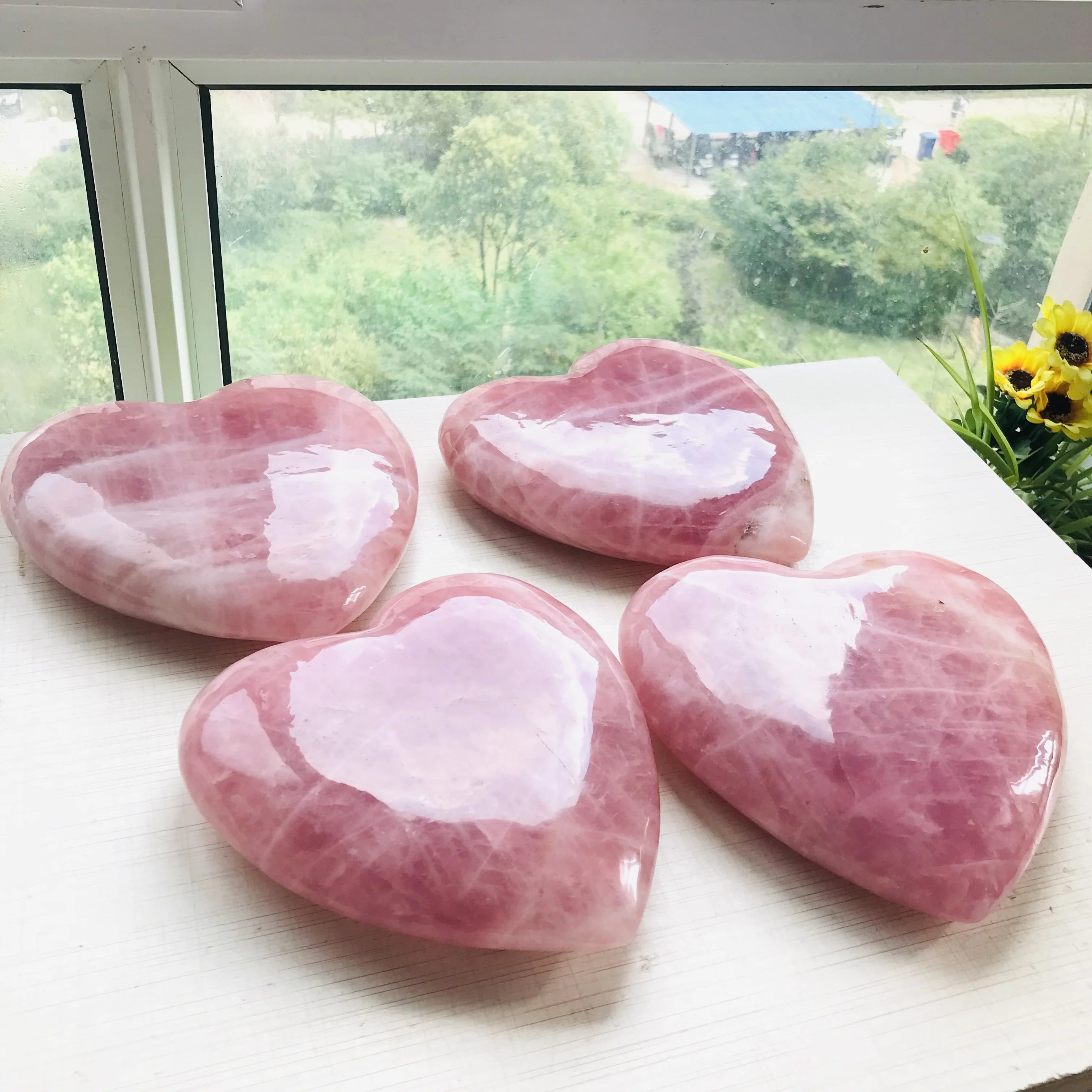 Wholesale High Quality Polished Rose Crystal Heart pink Rose Quartz Stone Heart for Decoration