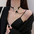 French Retro Style Camellia Choker Necklace for Women Trendy Black Ribbon Flower Collar Jewelry for Weddings and Parties