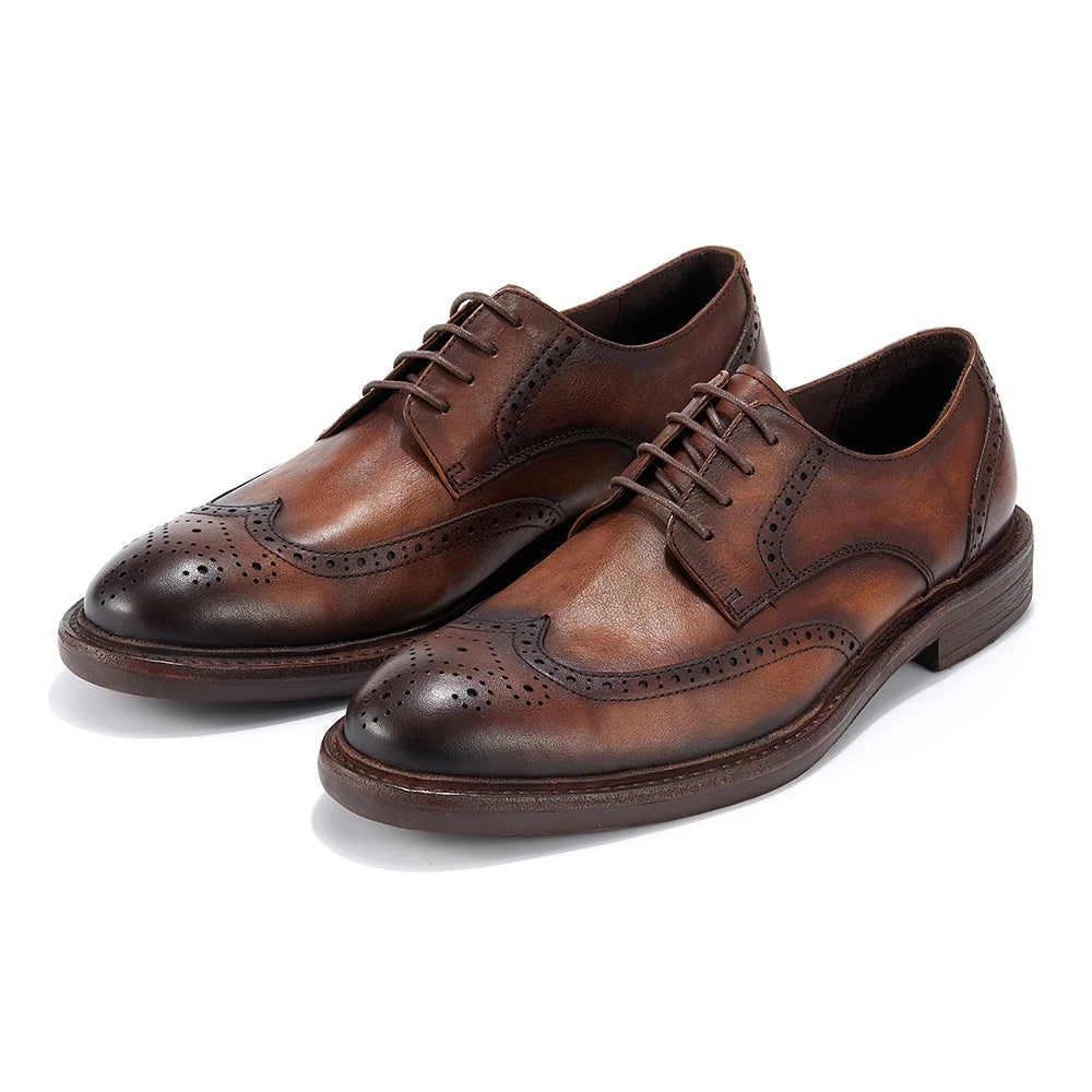 Custom Logo Men's Full-Grain Leather Derby Shoes Oxford Style Cowhide Office Formal Shoes with Waterproof Feature Round Upper