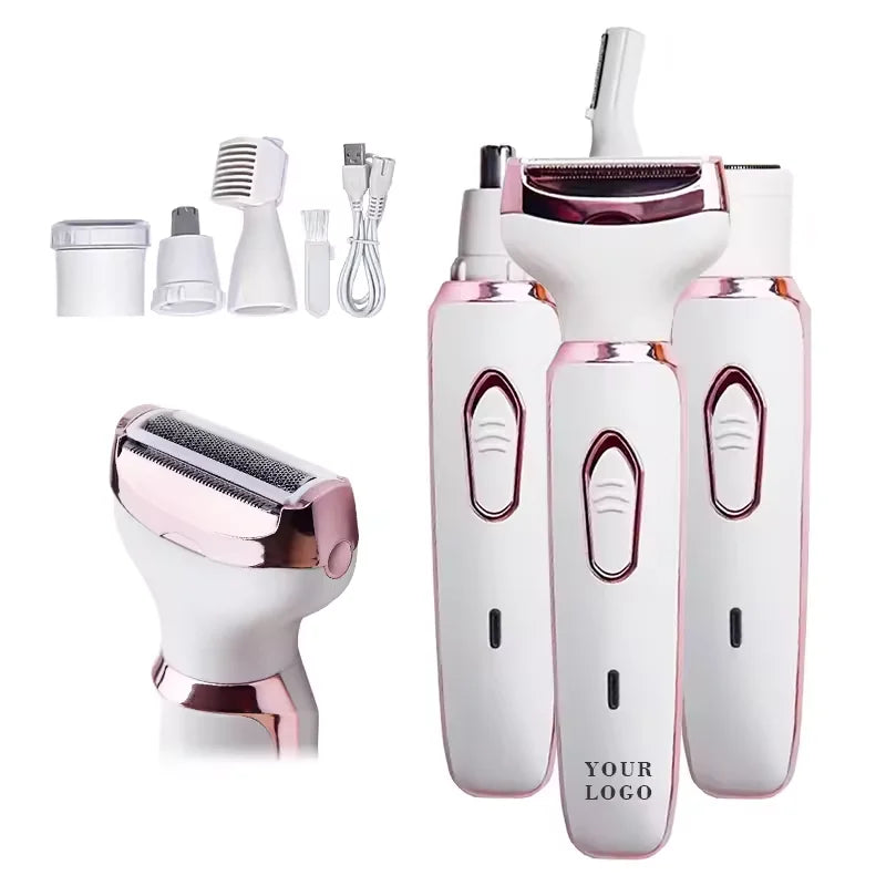 Rechargeable Hair Removal Appliance for Bikini Area/Nose/Armpit/Eyebrow Lady Hair Painless Shaver 4 in 1 Woman Electric Shaver