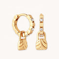 LOZRUNVE 925 Silver Gold Texture Padlock Charm Diaomnd Bead Huggie Hoop Earring Dainty Jewelry