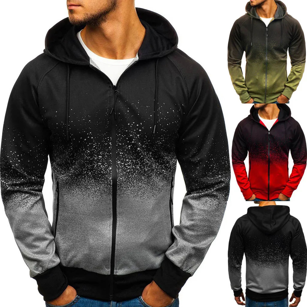 Autumn and Winter Men's Hot Sale 3D Digital Printing Hooded Sweater Gradient Design Zip up Hoodies
