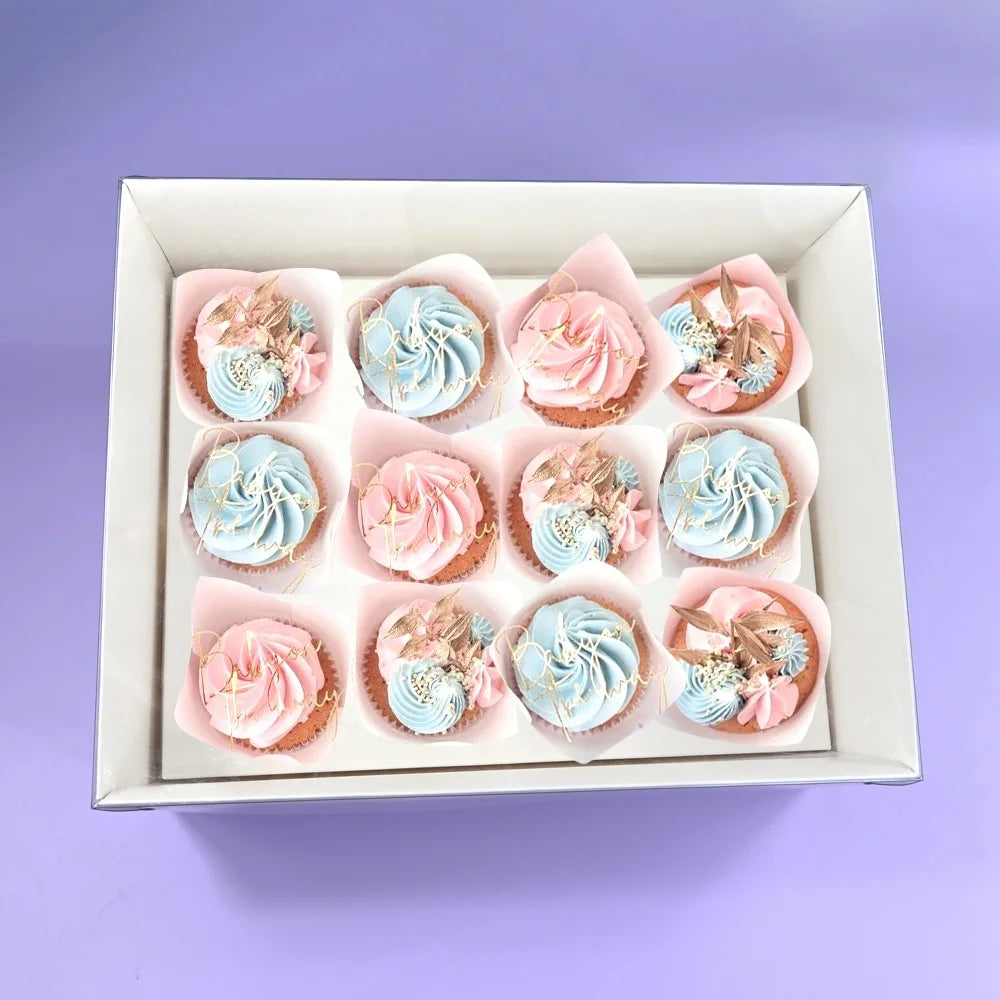 XJH Cupcake Box 12 Hole Clear Lid Cupcake Boxes and Packaging White Card Paper Dessert Box for Party Wedding
