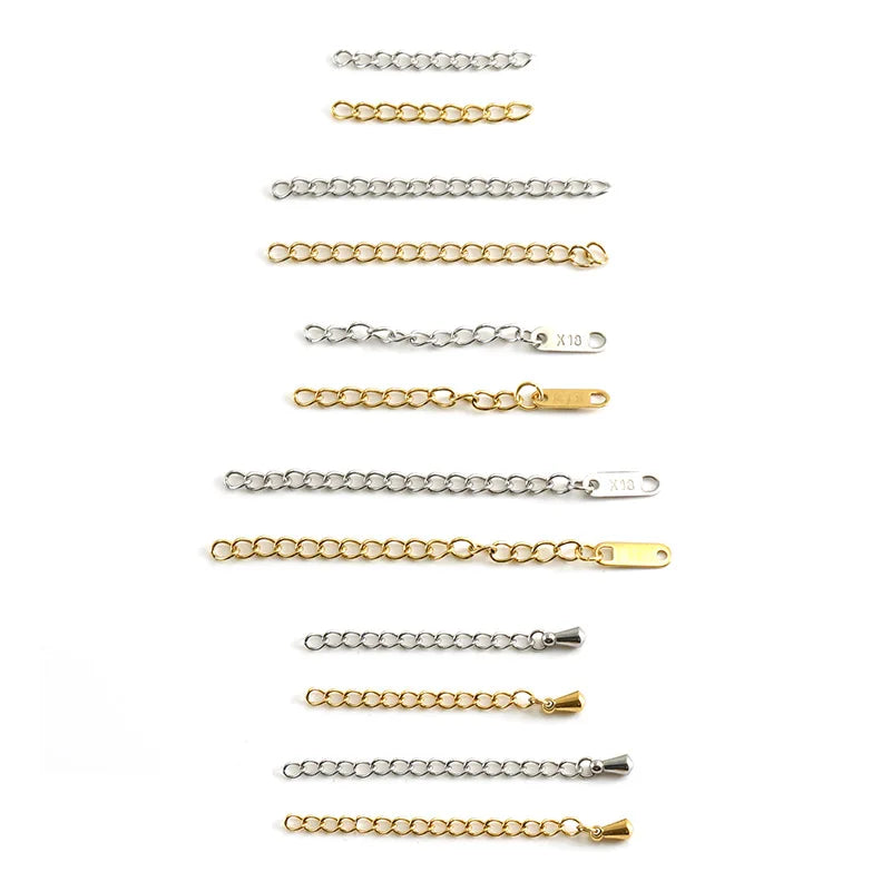 Stainless Steel Extenders Chain Necklace 14K Gold Plated Silver Extension Chains for Jewelry Making 3cm 5cm