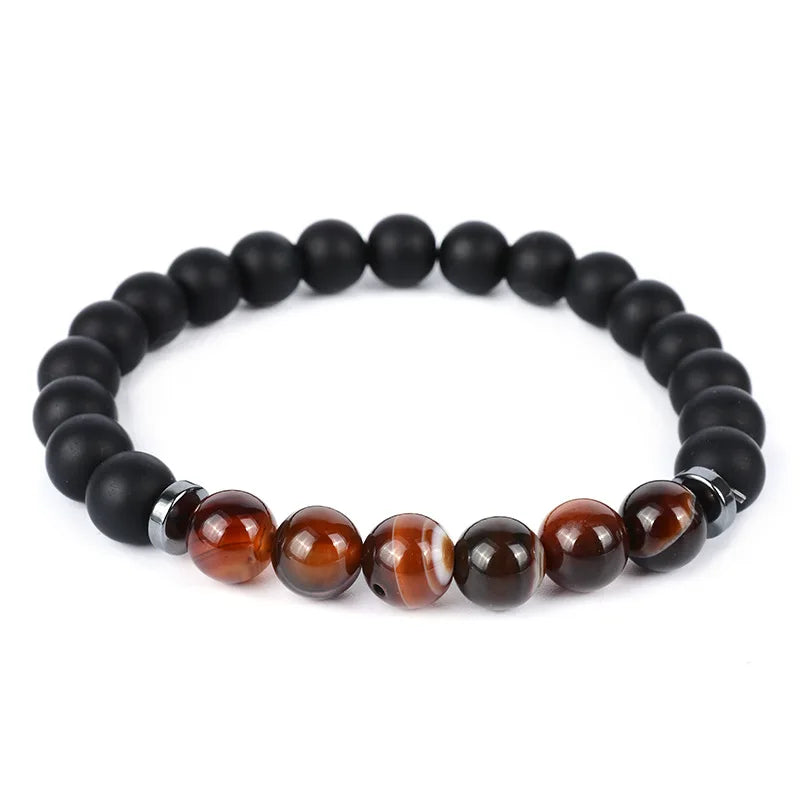 Hot Sale Black Onyx Stone Glass Bead Bracelet Light Round Beaded Elastic Cord Agate Bracelet Jewelry